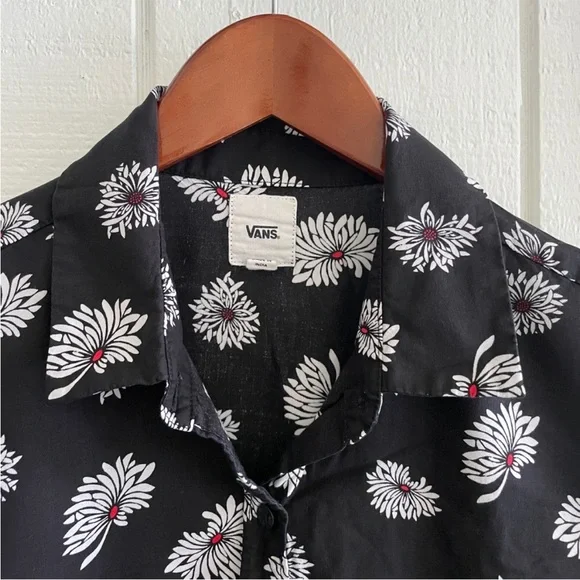 Vans floral blouse button up down shirt flower crop cropped - Picture 3 of 6